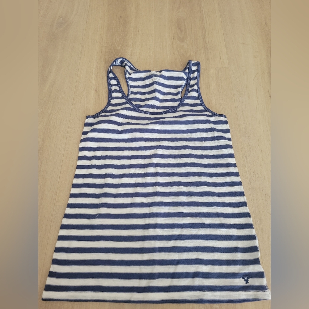 American Eagle Striped Racerback Tank Top -blue & White